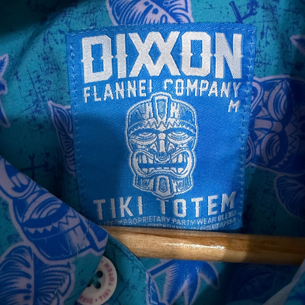 Dixxon Flannel Co Tiki Totem Teal Blue Tropical Short Sleeve Button Up Shirt M - Picture 4 of 6